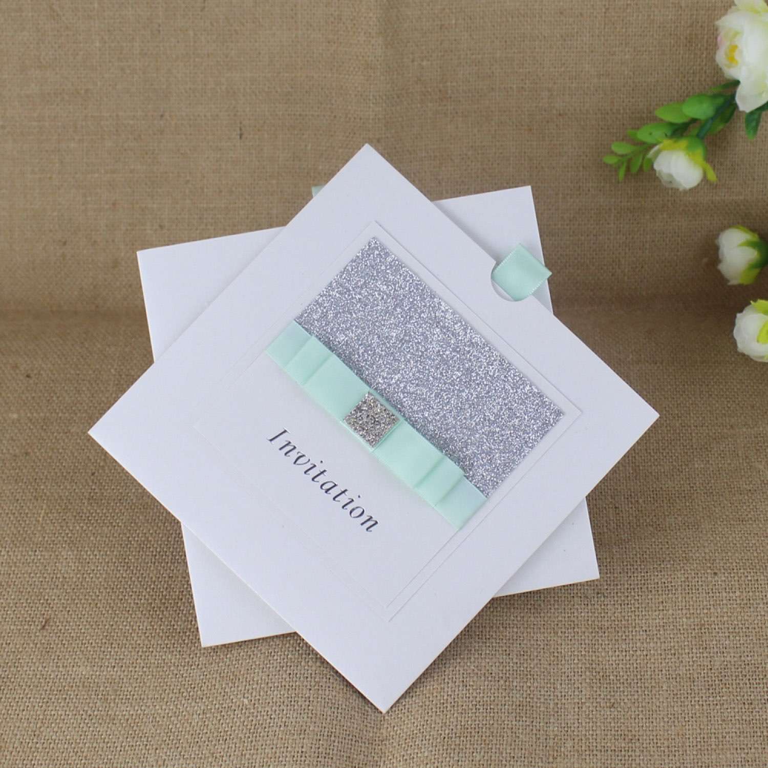 Glitter Pocket Invitation Square Wedding Card Elegant Invitation